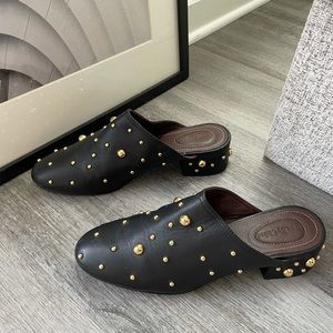 See by Chloe Gold Studded Mule Slides